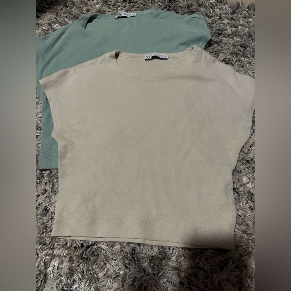 Zara Short Sleeve Cropped Tee in Beige